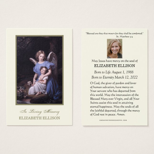 Catholic Guardian Angel  Funeral Prayer Card (Front & Back)