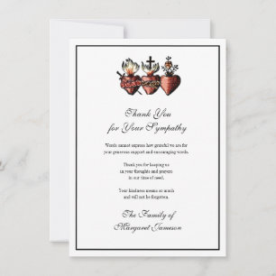Catholic Hearts Jesus Mary Joseph Funeral Thank You Card