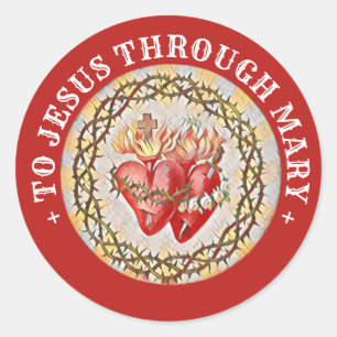 Catholic Hearts of Jesus Virgin Mary Religious Cla Classic Round Sticker