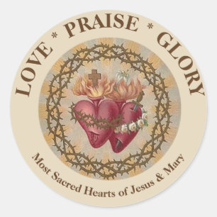 Catholic Hearts of Jesus Virgin Mary Religious  Classic Round Sticker