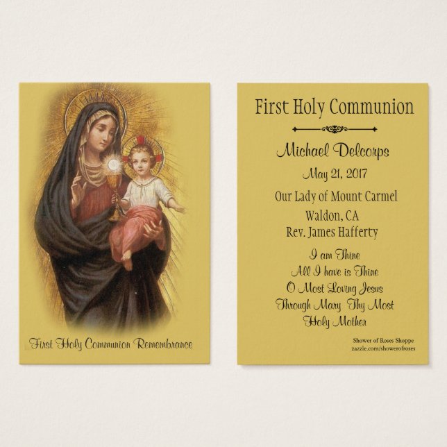 Catholic Holy Card for First Holy Communion (Front & Back)