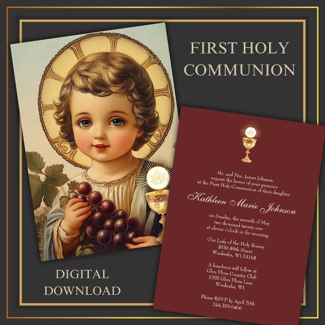 Catholic  Holy Communion Child Jesus Grapes Invitation (Creator Uploaded)
