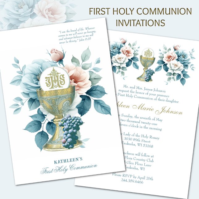 Catholic Holy Communion Elegant Floral Invitation (Creator Uploaded)