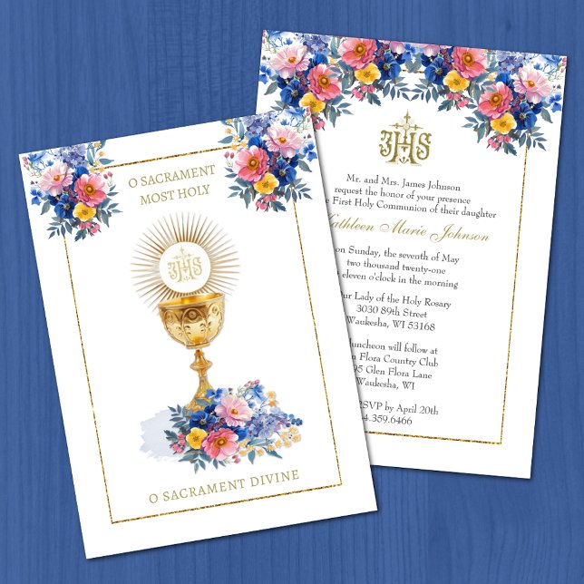 Catholic Holy Communion Elegant Floral Invitation (Creator Uploaded)