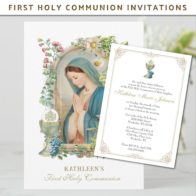 Catholic Holy Communion Eucharist Blessed Mary Invitation (Creator Uploaded)
