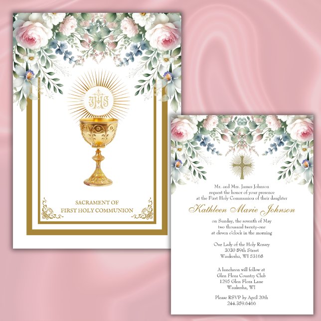Catholic Holy Communion Floral Eucharist Invitation (Creator Uploaded)
