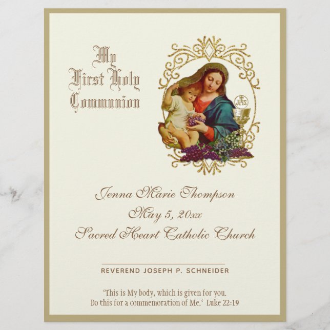 Catholic Holy Communion Remembrance Certificate (Front)