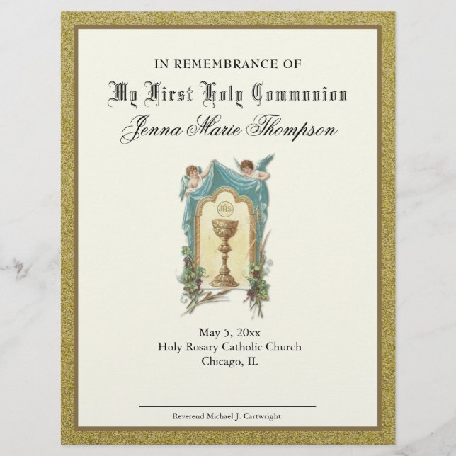 Catholic Holy Communion Remembrance Certificate (Front)