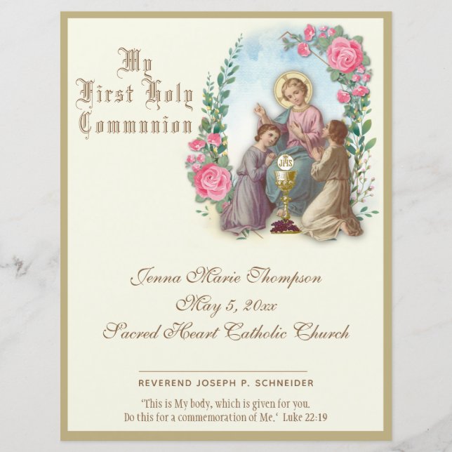 Catholic Holy Communion Remembrance Certificate (Front)