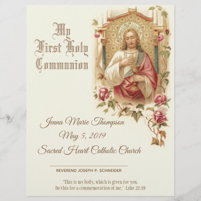 Catholic Holy Communion Remembrance Certificate (Front)