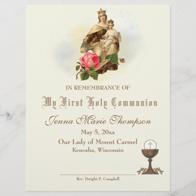 Catholic Holy Communion Remembrance Certificate (Front)