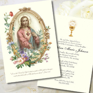 Catholic  Holy Communion Sacred Heart Jesus  Invitation