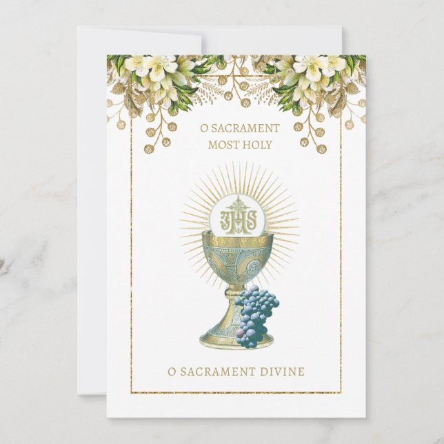 Catholic Holy Communion White Floral Invitation (Front)