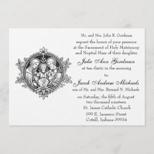 Catholic Holy Family Black and White Wedding Invitation
