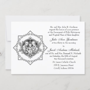 Catholic Holy Family Black and White Wedding Invitation