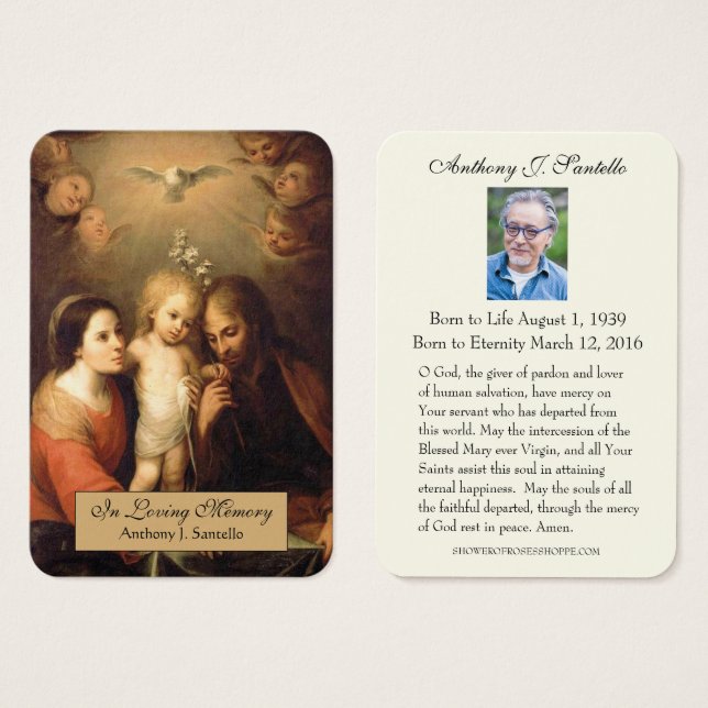 Catholic Holy Family Funeral  Prayer Holy Card (Front & Back)