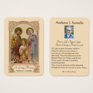 Catholic Holy Family Funeral  Prayer Holy Card