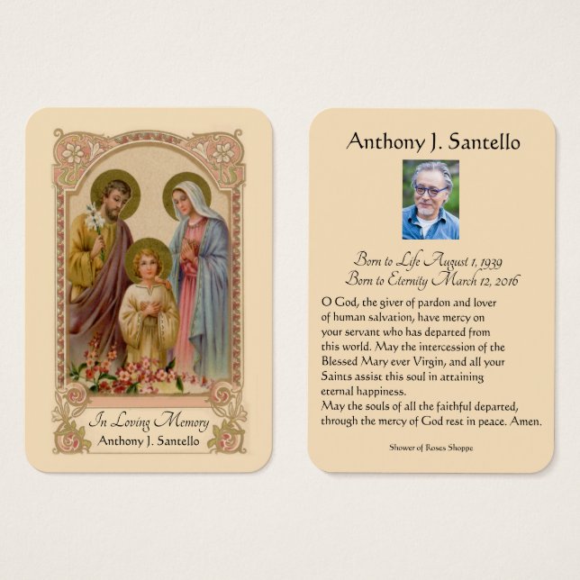 Catholic Holy Family Funeral  Prayer Holy Card (Front & Back)