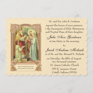 Catholic Holy Family Pink Roses Wedding Invitation