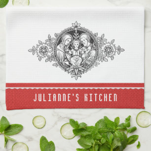 Catholic Holy Family Religious Decorative Line Art Tea Towel