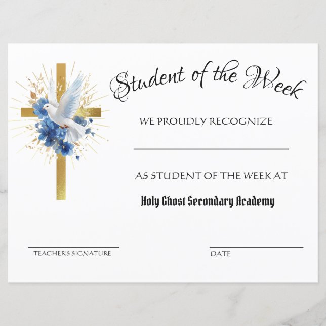 Catholic Holy Ghost Gold Cross Achievement (Front)