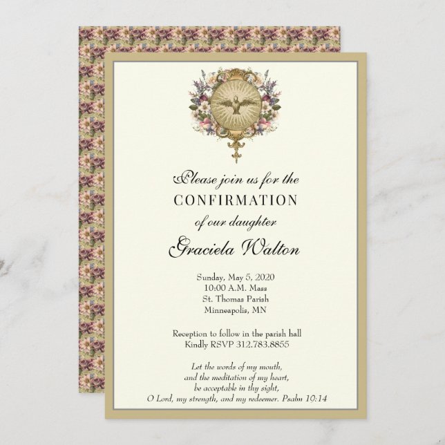 Catholic Holy Spirit Sacrament of Confirmation Invitation (Front/Back)