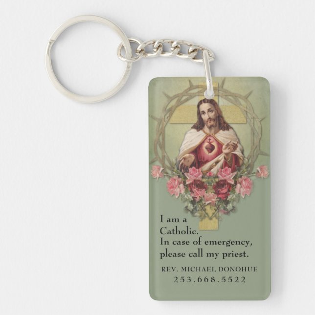 Catholic ID Religious Sacred Heart of Jesus  Keych Key Ring (Front)