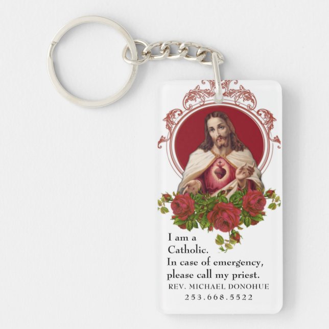 Catholic ID Religious Sacred Heart of Jesus  Keych Key Ring (Front)
