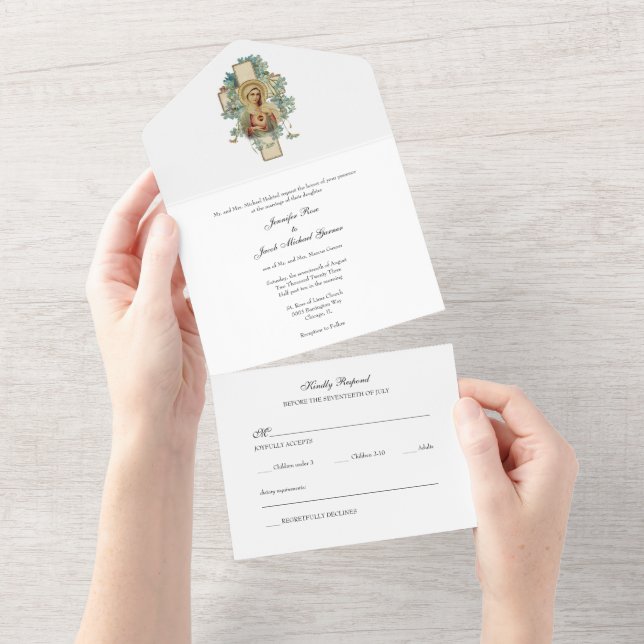 Catholic Immaculate Heart Mary Wedding Invitation (Tearaway)