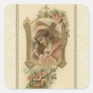 Catholic Jesus Carrying His Cross Flowers Square Sticker