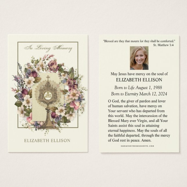 Catholic Jesus Floral  Funeral Prayer Card (Front & Back)