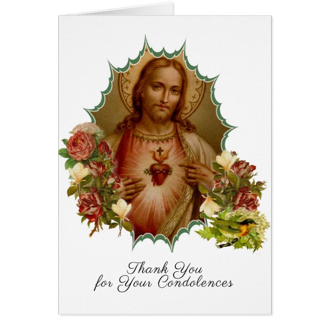 Catholic Jesus Floral Religious Funeral Thank You (Front)