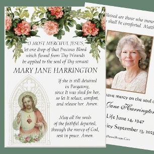 Catholic Jesus Funeral Memorial Floral Prayer Card