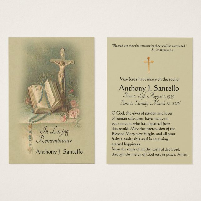 Catholic Jesus Funeral Sympathy Prayer Holy Card (Front & Back)
