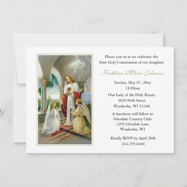 Catholic Jesus Girl First Communion Invitations (Front)
