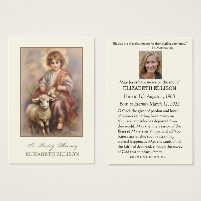 Catholic Jesus Good Shepherd  Funeral Prayer Card (Front & Back)