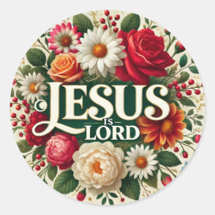 Catholic Jesus on Crucifix Roses Classic Round Sticker