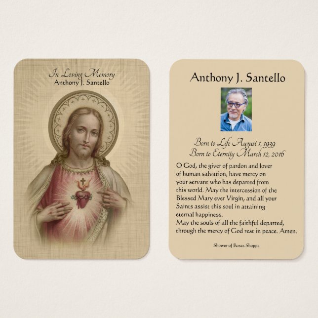 Catholic Jesus Religious Funeral  Prayer Holy Card (Front & Back)