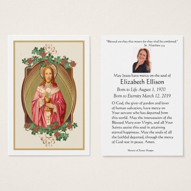 Catholic Jesus Vintage Floral Funeral Prayer Card (Front & Back)