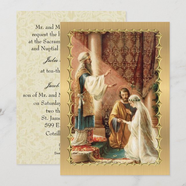 Catholic Lace Gold Wedding Invitations (Front/Back)
