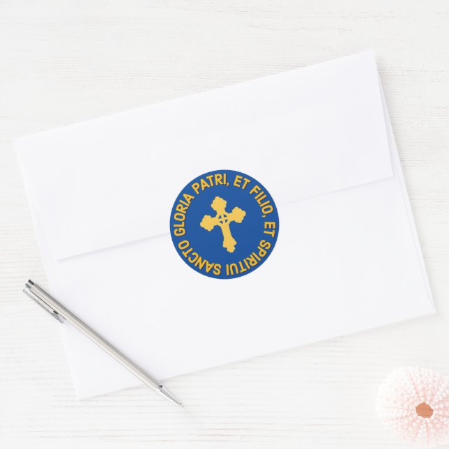Catholic Latin Mass Glory Be Prayer Blue and Gold Classic Round Sticker (Envelope)
