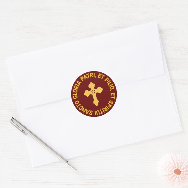 Catholic Latin Mass Glory Be Prayer Red and Gold Classic Round Sticker (Envelope)