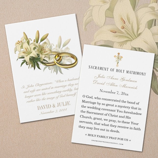 Catholic Lily Rings Wedding Holy Card (Creator Uploaded)