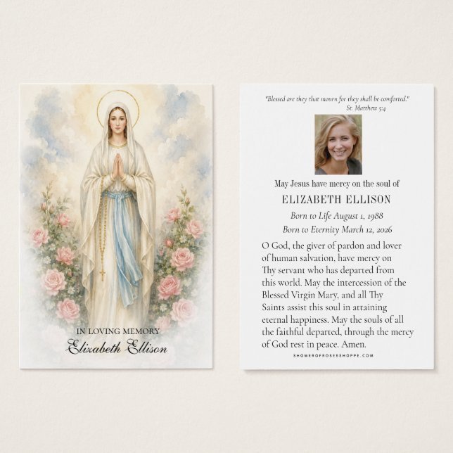Catholic Lourdes Funeral Memorial Prayer Card (Front & Back)