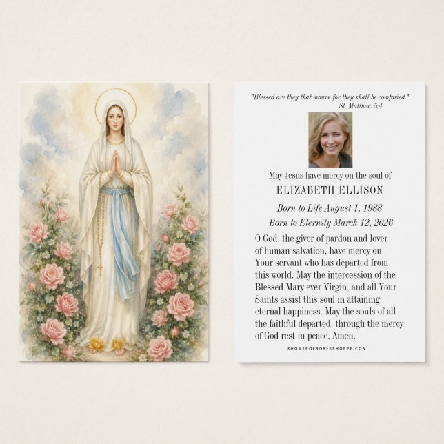 Catholic Lourdes Funeral Memorial Prayer Card (Front & Back)