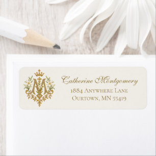 Catholic Marian Monogram Gold Crown Lily
