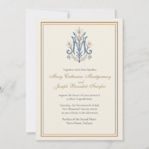 Catholic Marian Monogram Nuptial Invitation