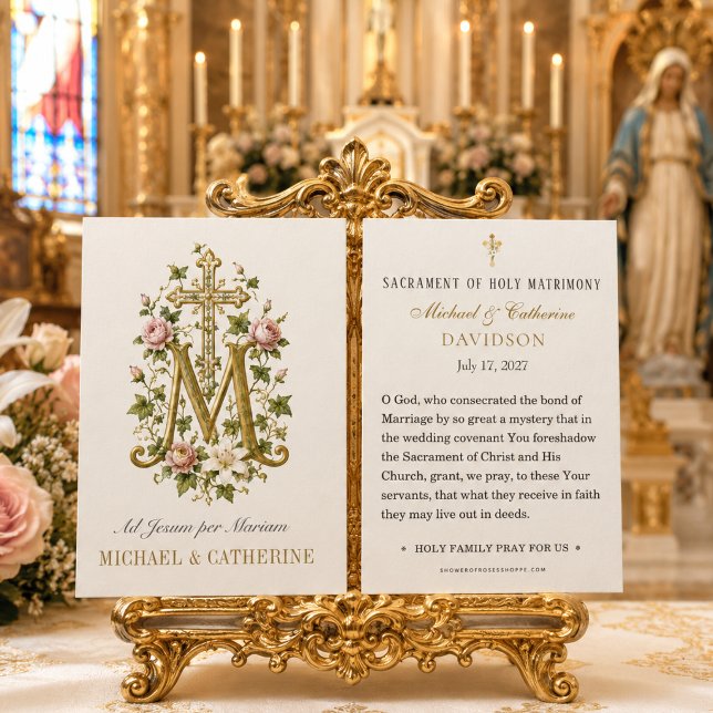 Catholic Marian Monogram Wedding Pink Roses (Creator Uploaded)