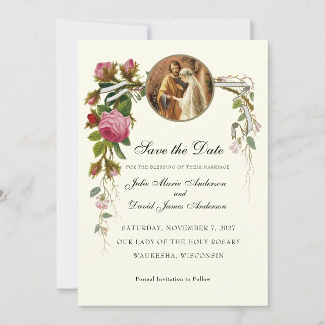 Catholic Marriage Blessing Convalidation Wedding Save The Date (Front)