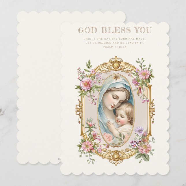 Catholic Mary and Jesus Floral Scripture (Front/Back)